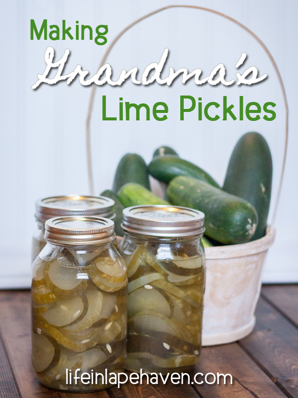Making Grandma's Lime Pickles: Life in Lape Haven. While it might seem light just a recipe for making and canning lime pickles from cucumbers, learning my great-grandma's recipe for sweet and tangy lime pickles from my grandmother is a special inheritance that connects generations.