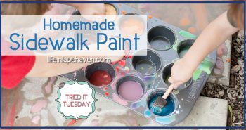 Tried It Tuesday - Homemade SIdewalk Paint. This easy DIY homemade sidewalk chalk paint is a great way to get your kids outside and creating some adorable masterpieces. Made with ingredients you already have in your cabinet!