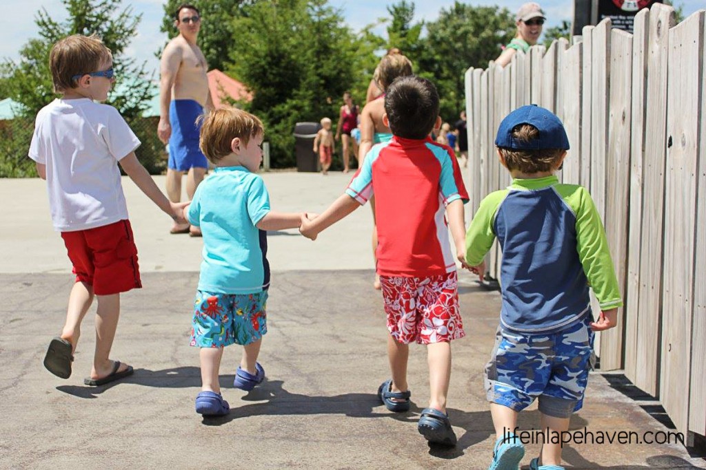 Life in Lape Haven: Going Naked at the Water Park - Four cousins walking together at the water park