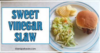 Sweet Vinegar Slaw - Life in Lape Haven. A yummy recipe for a vinegar-based slaw that is always a summer hit. Great side dish for barbecue and easy to make.